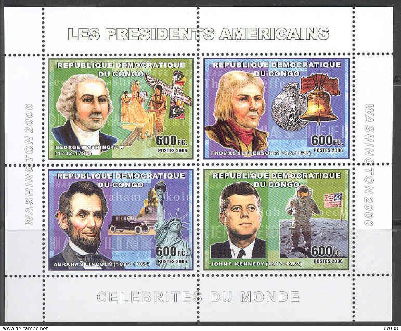 COB 2307-0 + BL372-5 Les Presidents Americains Complet-volledig 5 Blocs - Mint/hinged