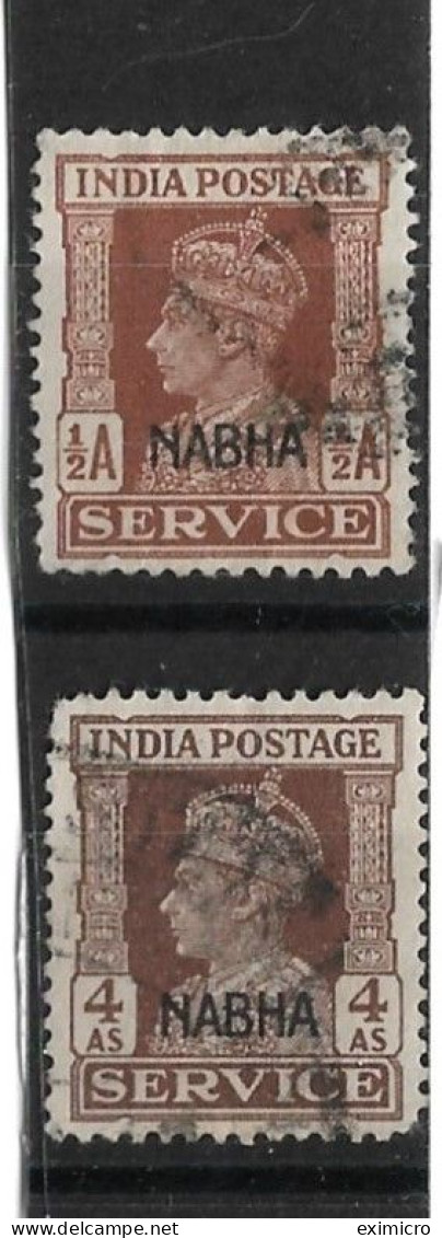 INDIA - NABHA 1940 - 1943 ½a, 4a OFFICIALS SG O56, O64 FINE USED Cat £4.55 - Nabha
