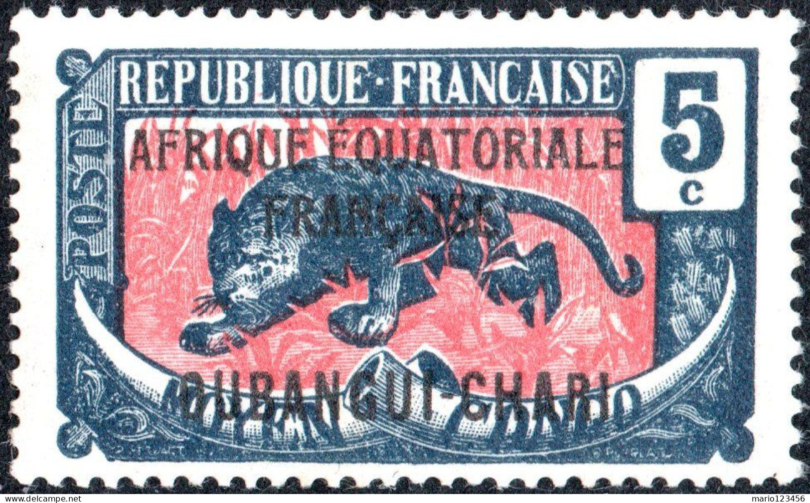 UBANGI-SHARI, FAUNA, LEOPARDO, 1924, NUOVI (MLH*) Scott:FR-OU 44, Yt:FR-OU 46 - Unused Stamps