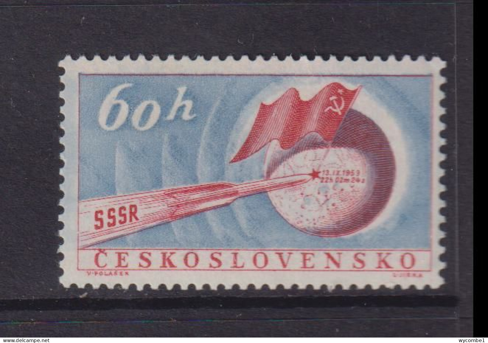 CZECHOSLOVAKIA  - 1959 Russian Moon Landing 60h Never Hinged Mint - Unused Stamps