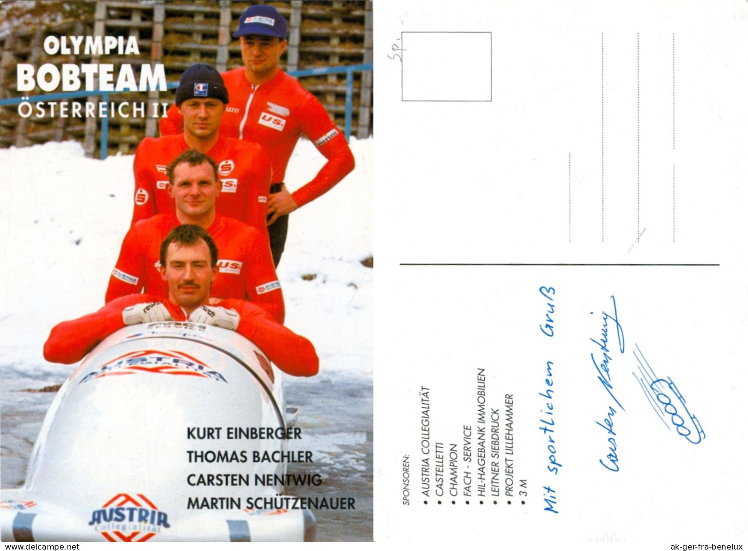 Autogramm AK Olympia Bobteam Lillehammer 1994 Carsten Nentwig Bobclub Igls Österreich Austria Autriche ÖSV Olympia FIBT - Autógrafos