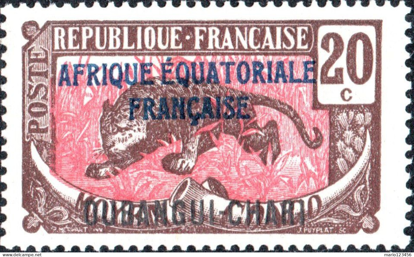 UBANGI-SHARI, FAUNA, LEOPARDO, 1924, NUOVI (MLH*) Scott:FR-OU 49, Yt:FR-OU 50 - Ongebruikt