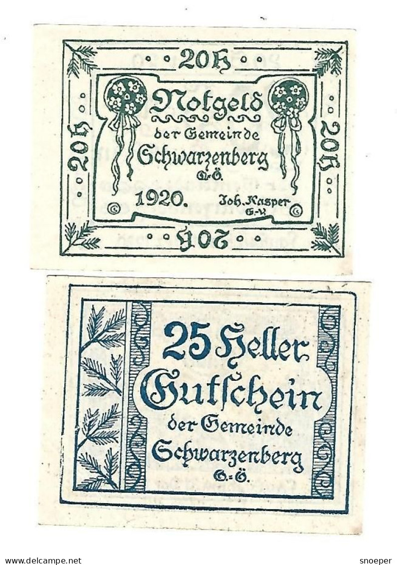 **Austria Notgeld Schwarzenberg 20+25 Heller  980b - Austria
