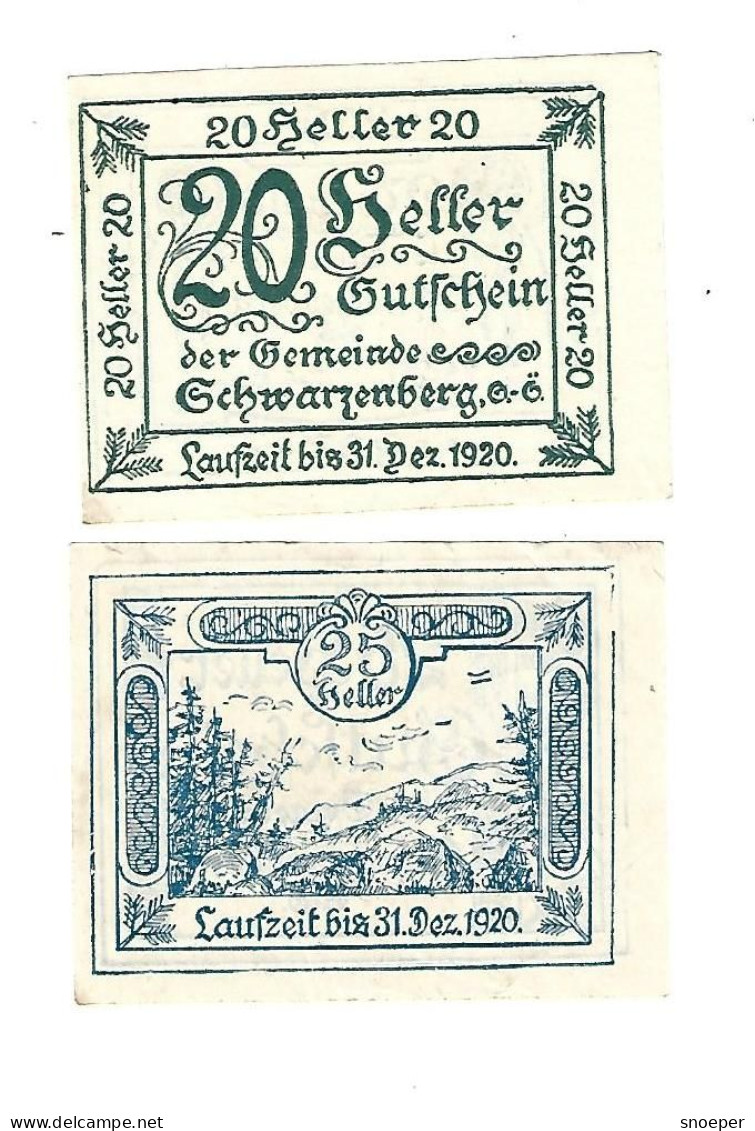 **Austria Notgeld Schwarzenberg 20+25 Heller  980b - Autriche