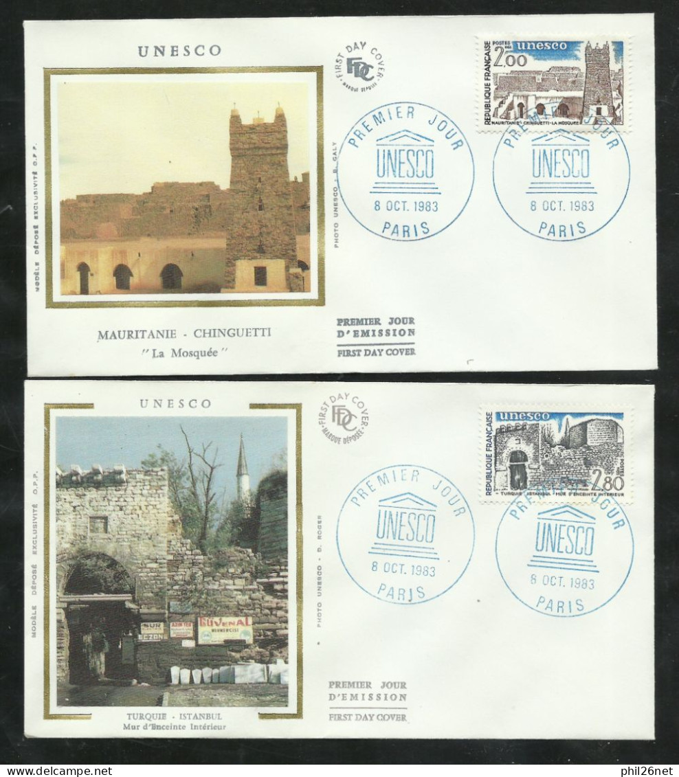 2 FDC Lettres Illustrées Premier Jour Paris Le 08/10/1983  Service N° 75 Et 76   UNESCO Cachet Illustré Bleu B/TB  Soldé - 1980-1989