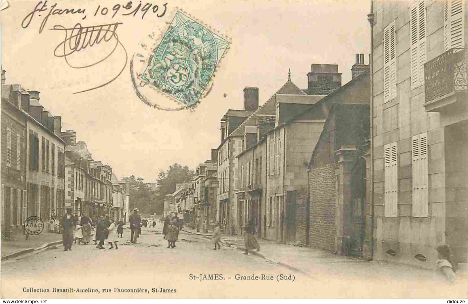 50 - Saint James - Grande Rue - Animée - Précurseur - CPA - Oblitération Ronde De 1903 - Voir Scans Recto-Verso - Altri & Non Classificati