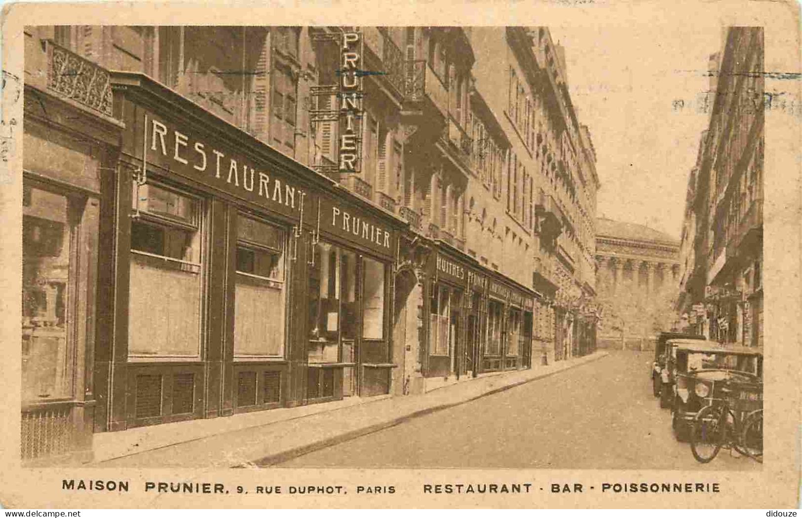 75 - Paris - Maison Prunier 9 Rue Duphot - Restaurant Bar Poissonnerie - Automobiles - Correspondance - CPA - Voir Scans - Pubs, Hotels, Restaurants