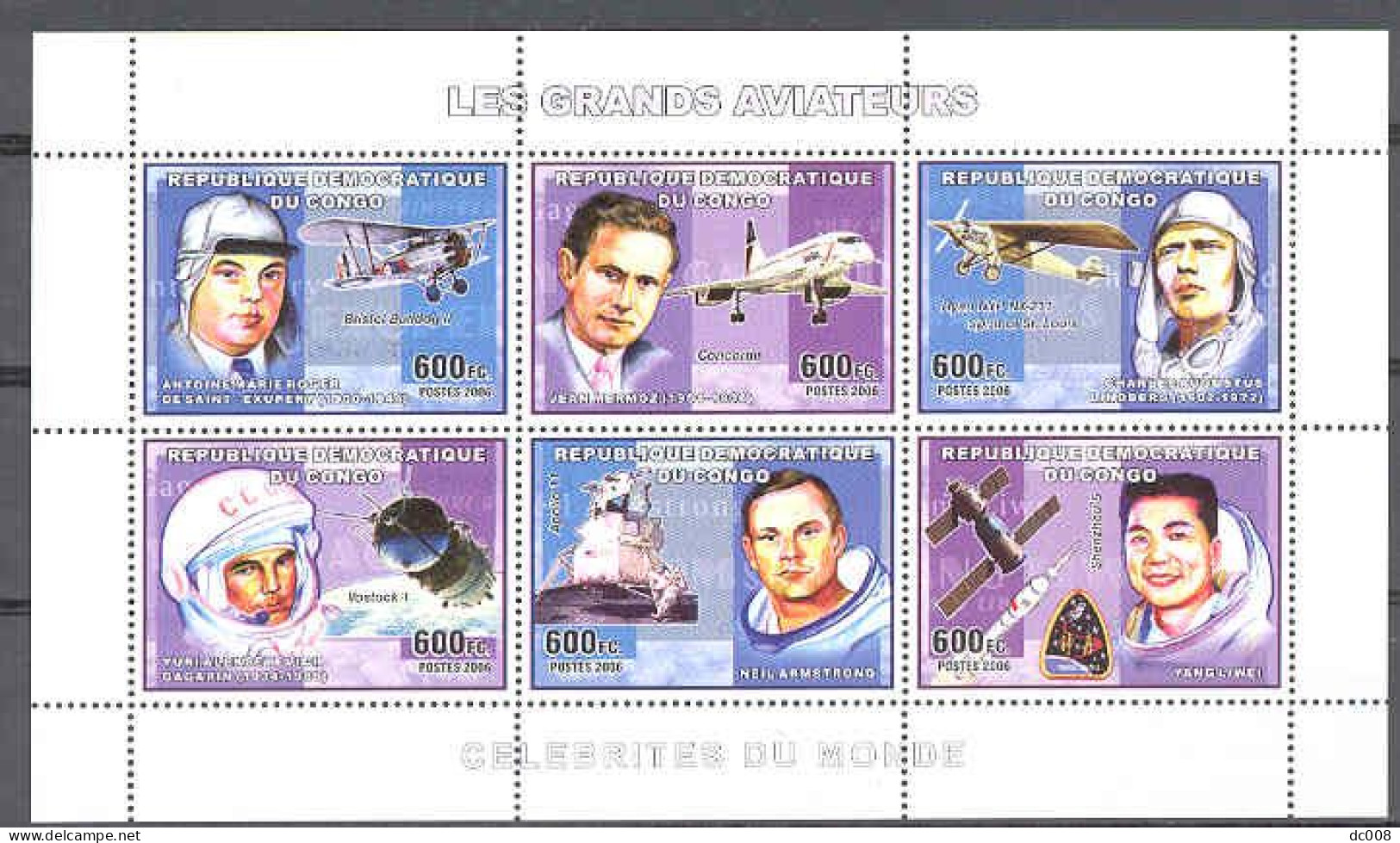 COB 2283-8 + BL360-5 Les Grands Aviateurs Complet-volledig 7 Blocs - Mint/hinged