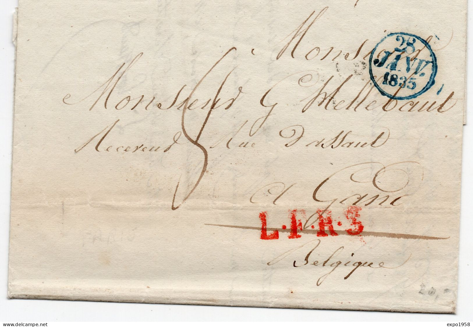Prefilatelia Lettre De Paris A Gand ( Belgique )  1835 / L.F.R.  3 - ....-1700: Vorläufer