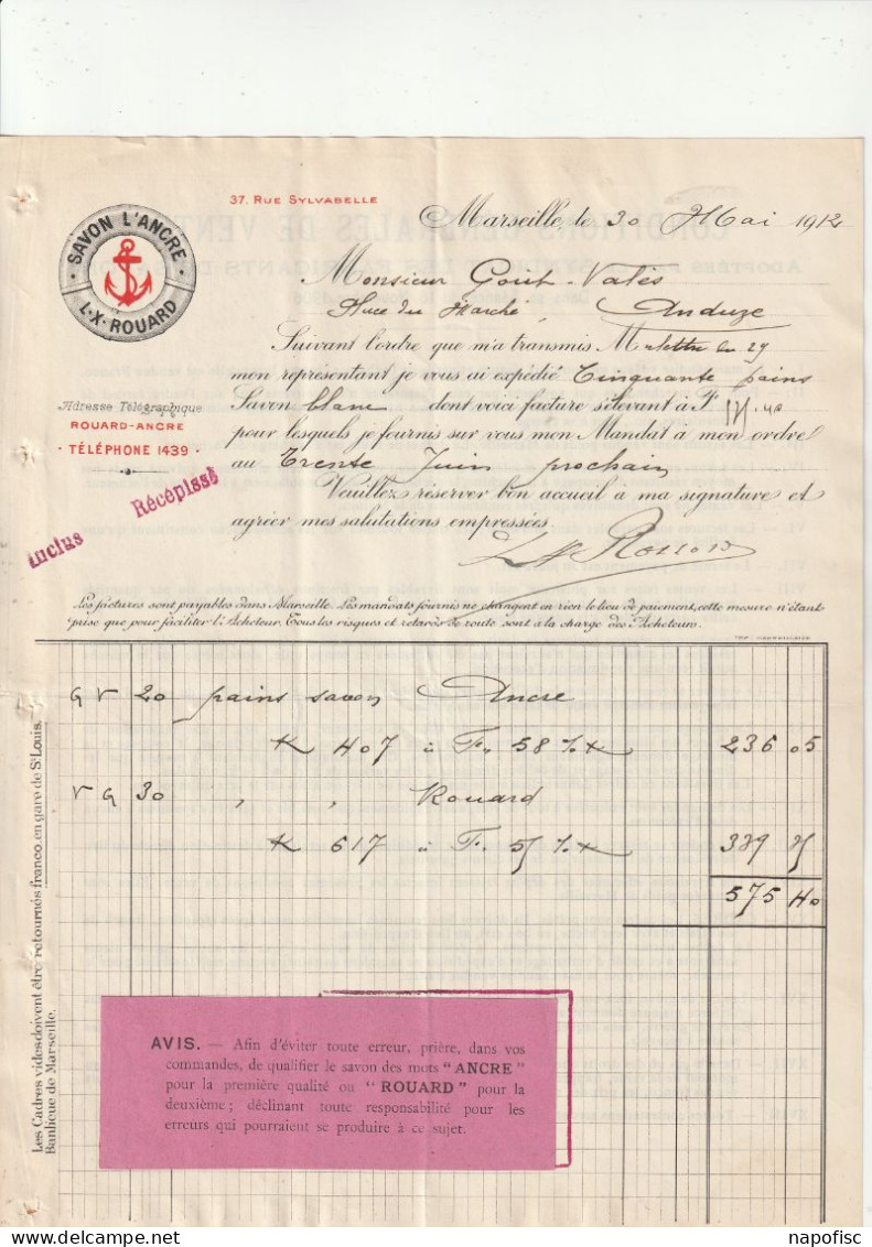 13-L.H.Rouard.. Savonnerie L'Ancre...Marseille...(Bouches-du-Rhône)...1914 - Drogerie & Parfümerie