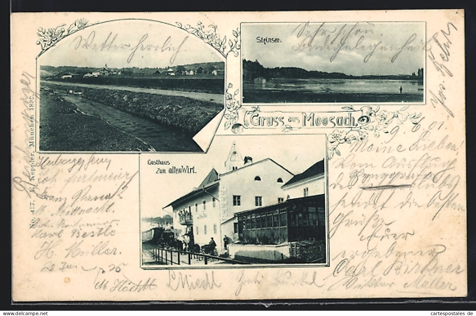 AK Moosach / Ebersberg, Gasthaus Zum Alten Wirt, Flusspartie, Steinsee  - Ebersberg