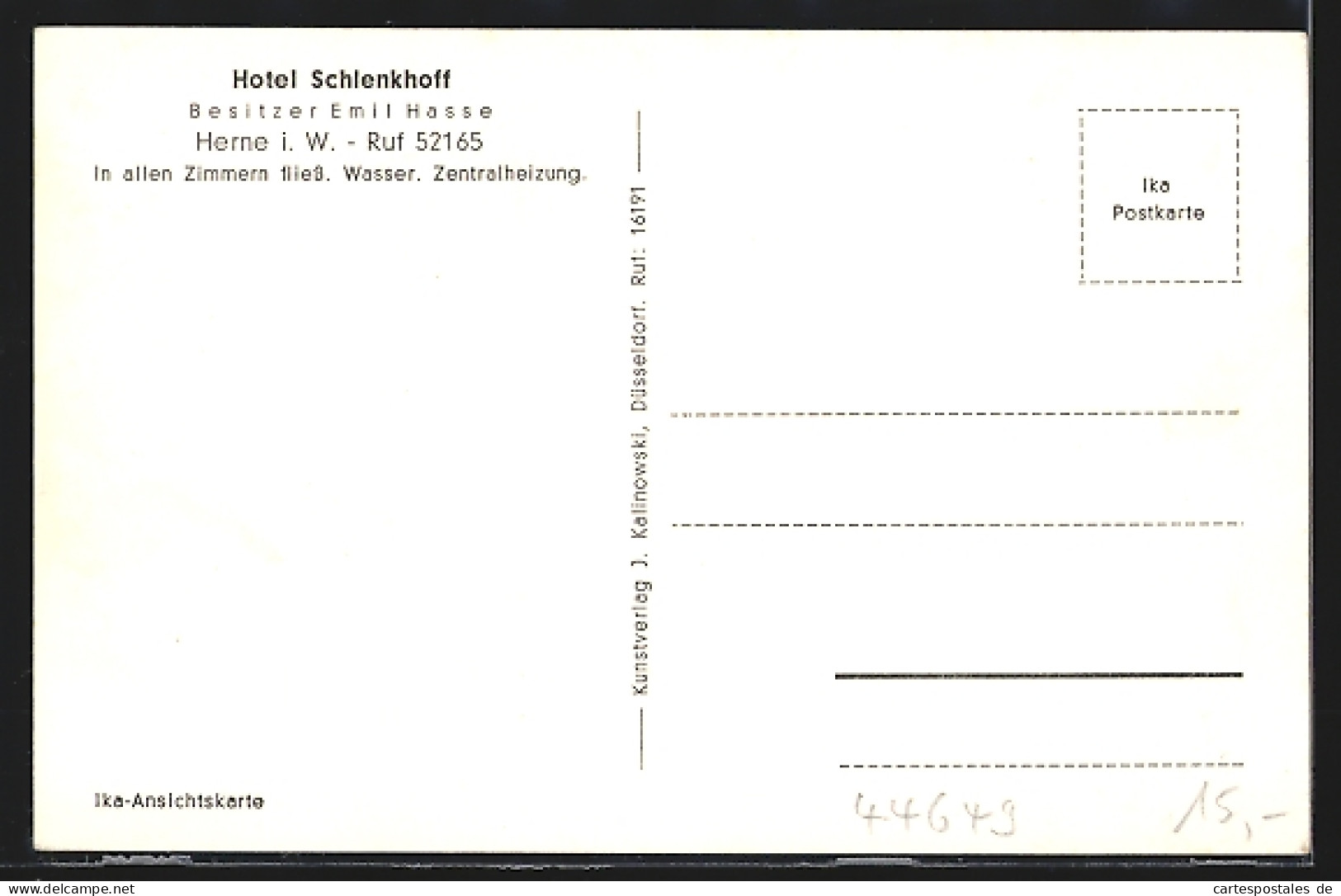 AK Herne I. W., Das Hotel Schlenkhoff, Inh. Emil Hasse  - Herne