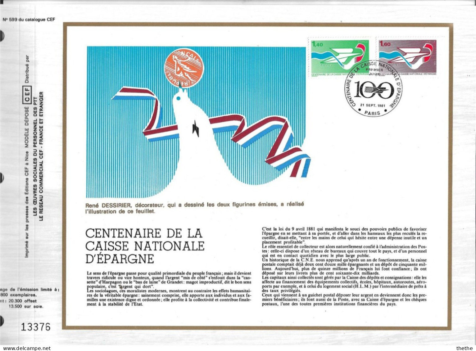 FRANCE - Centenaire De La Caisse Nationale D'épargne- N° 599 Du Catalogue CEF - 1980-1989