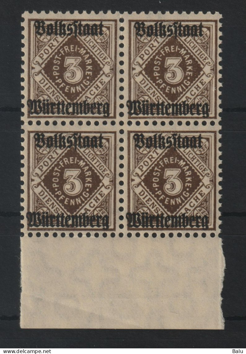 Altdeutschland Württemberg 1919 Michel Nr. 135 (4) ** Unterrandviererblock, Michel 100,-+ - Nuovi