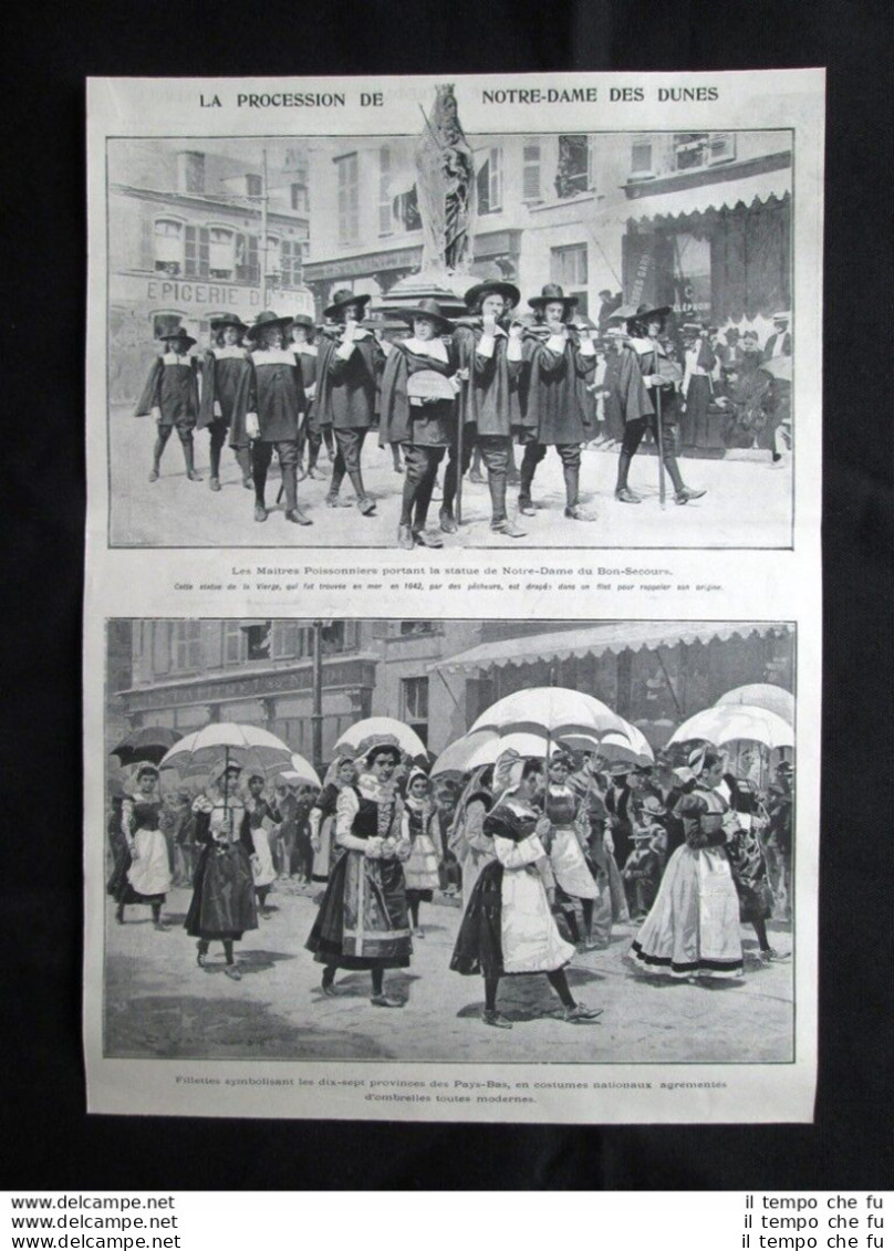 Processione Notre Dame De Dunes + Metropolitana Opera, Parigi Stampa Del 1903 - Sonstige & Ohne Zuordnung