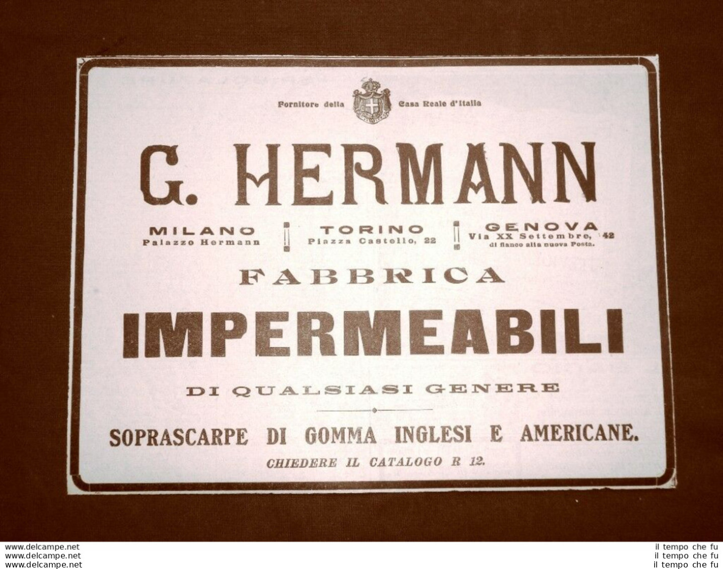 Pubblicità Del 1914 Fabbrica D'impermeabili G.Hermann Milano - Genova - Torino - Other & Unclassified