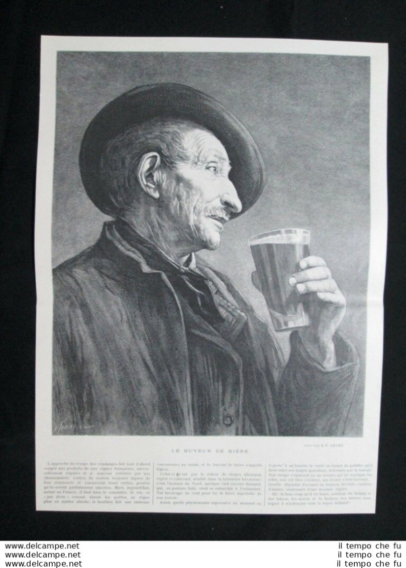 Il Bevitore Di Birra, Dipinto Di A. F. Leleu Stampa Del 1902 - Sonstige & Ohne Zuordnung