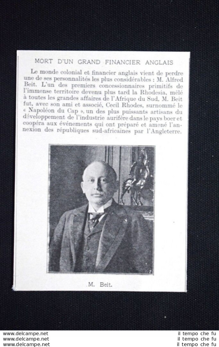 Morte Di Un Grande Finanziario Inglese Nel 1906: Alfred Beit Stampa Del 1906 - Sonstige & Ohne Zuordnung