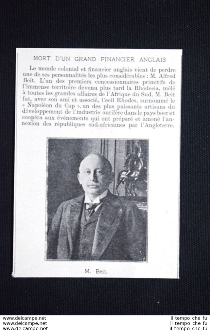 Morte Di Un Grande Finanziario Inglese Nel 1906: Alfred Beit Stampa Del 1906 - Andere & Zonder Classificatie