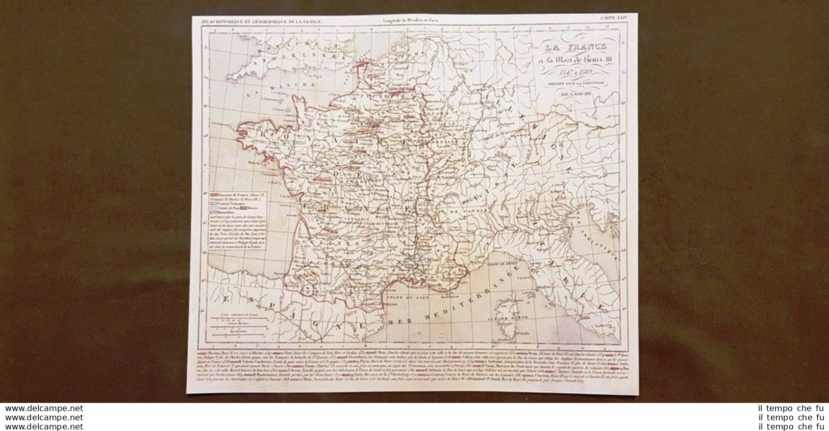 Francia Alla Morte Di Re Enrico III 1547 - 1589 Carta Geografica Del 1859 Houze - Cartes Géographiques