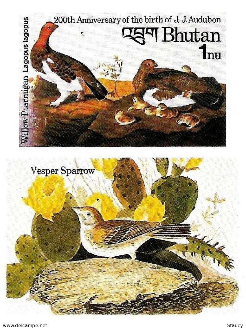 Bhutan 1985 Birds Audubon Complete Set Of 8 "Imperf" Stamps With Vignette MNH, As Per Scan, Only One Available - Bhoutan