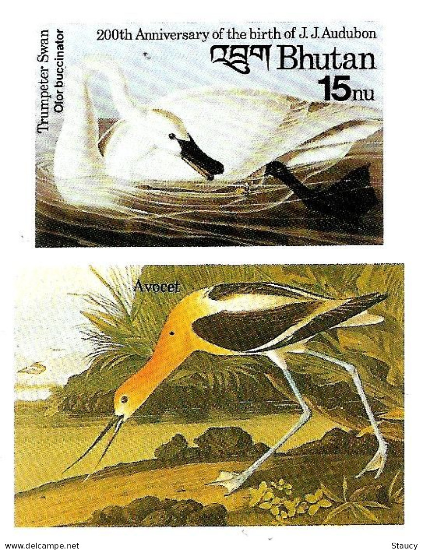 Bhutan 1985 Birds Audubon Complete set of 8 "Imperf" Stamps with Vignette MNH, as per scan, only one available