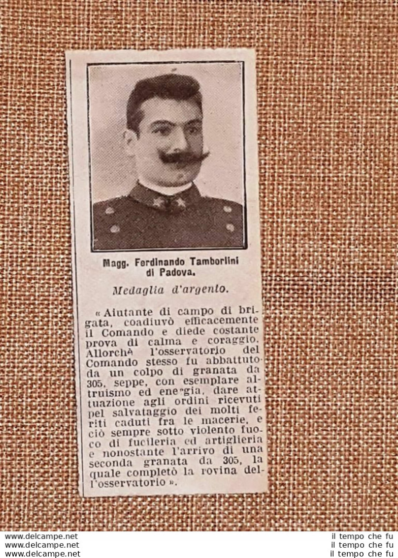 Decorato Al Valore Nel 1916 Ferdinando Tamborlini Di Padova Medaglia Argento WW1 - Sonstige & Ohne Zuordnung