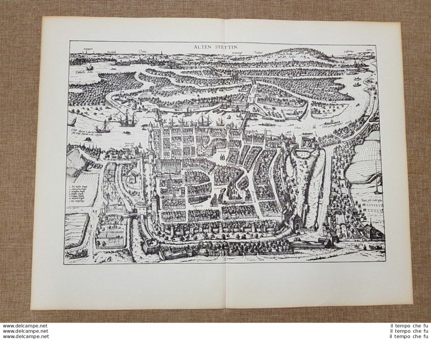 Veduta Della Città Di Szczecin Polonia Anno 1593 Braun E Hogenberg Ristampa - Landkarten