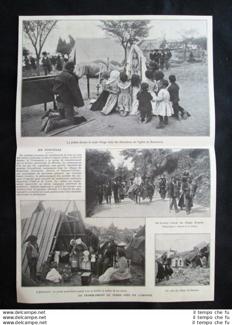 Terremoto Vicino Lisbona, A Benavente In Portogallo Stampa Del 1909 - Sonstige & Ohne Zuordnung