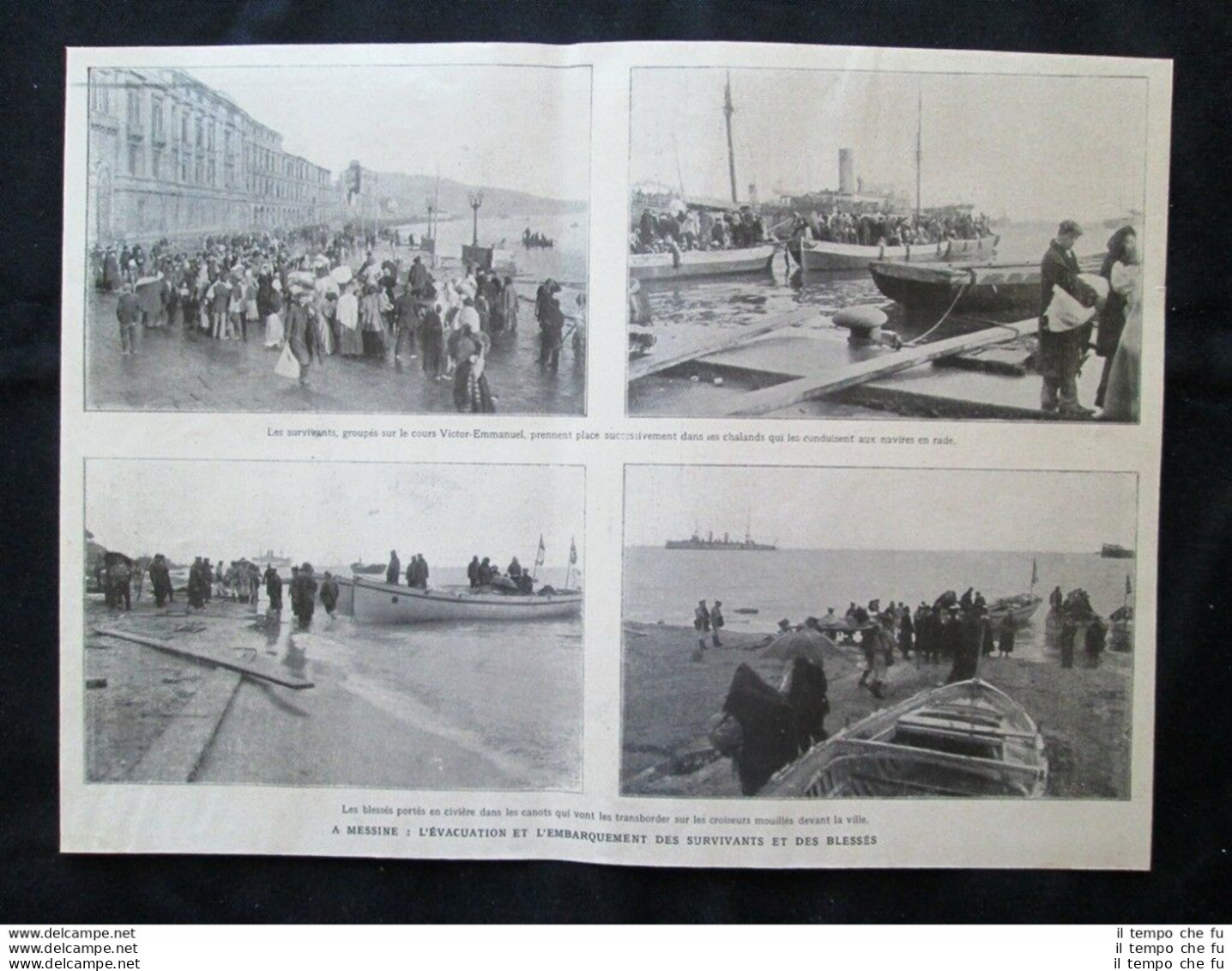 Messina: Evacuazione E Imbarco Dei Sopravvissuti E Dei Feriti Stampa Del 1909 - Sonstige & Ohne Zuordnung