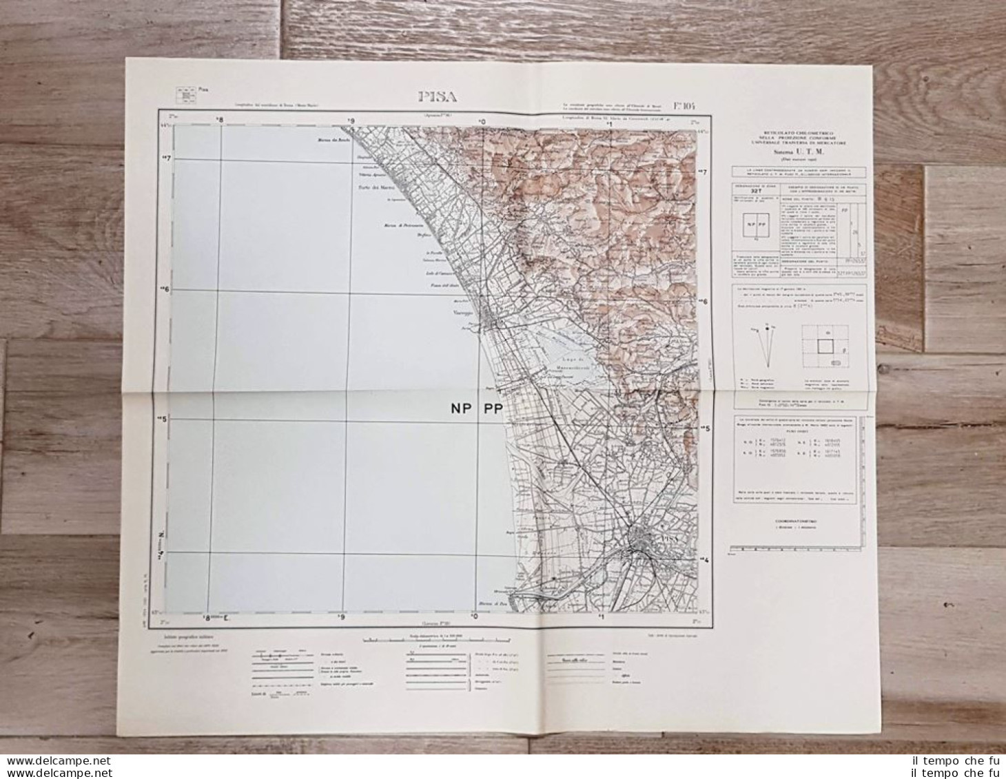 Carta Geografica O Mappa Pisa Istituto Geografico Militare Anno 1952 Cm 60 X 52 - Landkarten