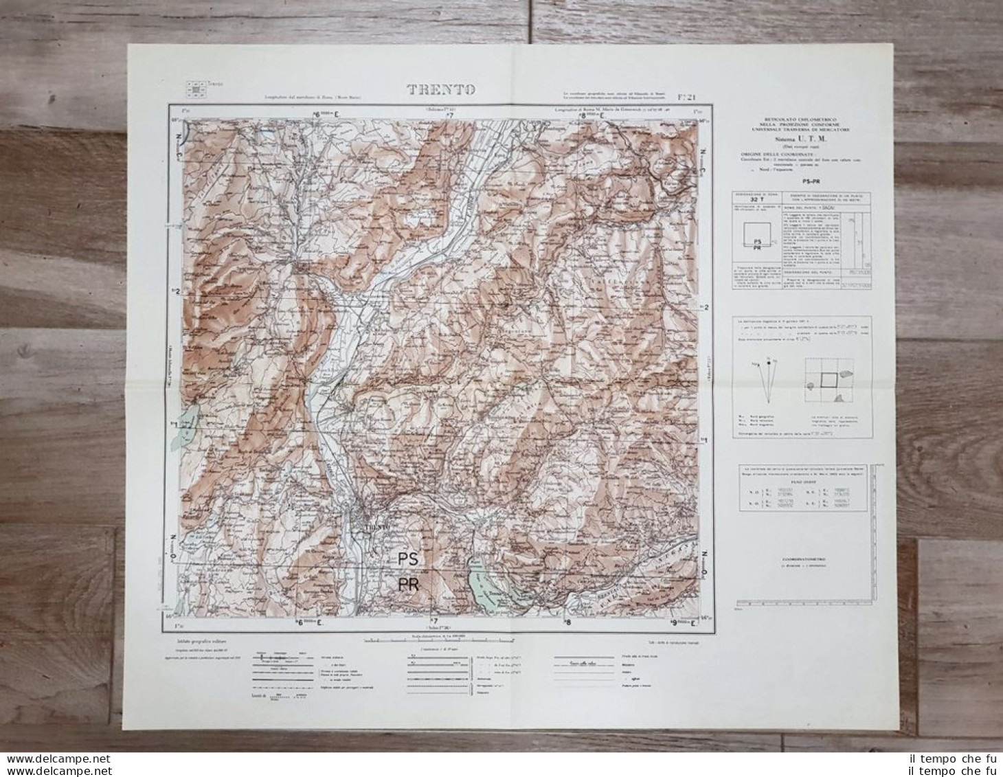 Carta Geografica Trento Istituto Geografico Militare Anno 1950 Cm 60 X 52  - Landkarten