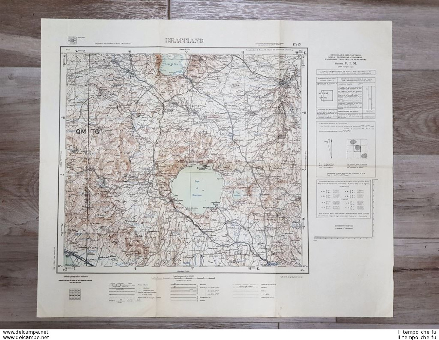 Carta Geografica Bracciano Istituto Geografico Militare Anno 1936 Cm 60 X 52  - Carte Geographique