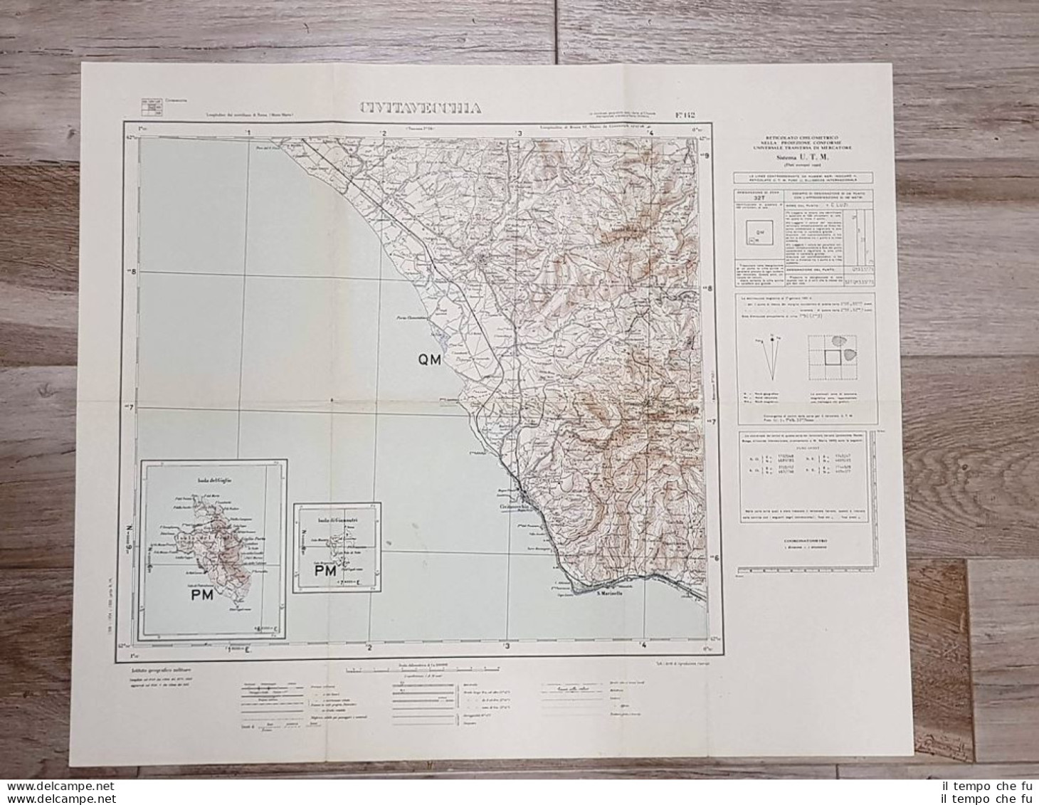 Carta Geografica Civitavecchia Istit. Geografico Militare Anno 1950 Cm 60 X 52  - Carte Geographique