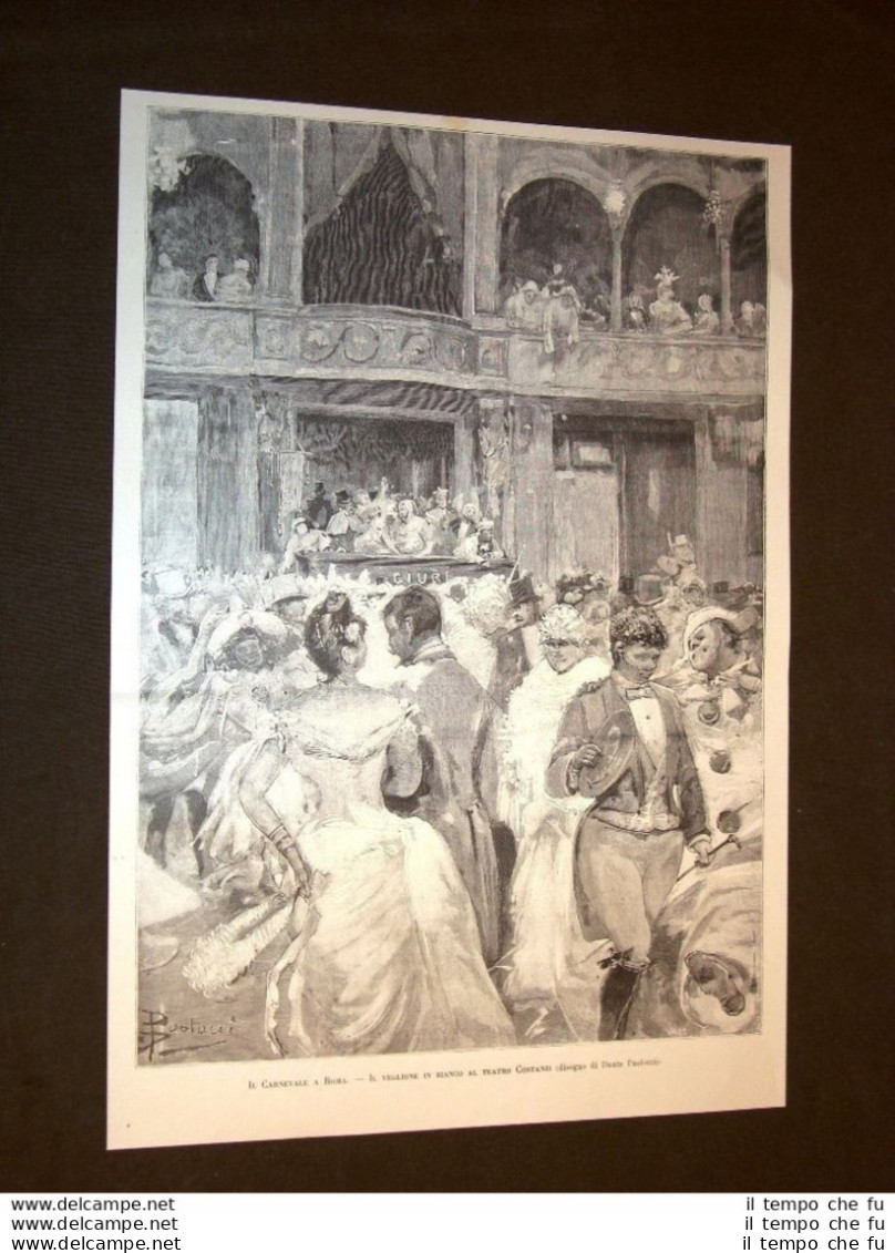 Carnevale Di Roma Nel 1891 Il Veglione In Bianco Al Teatro Costanzi - Avant 1900