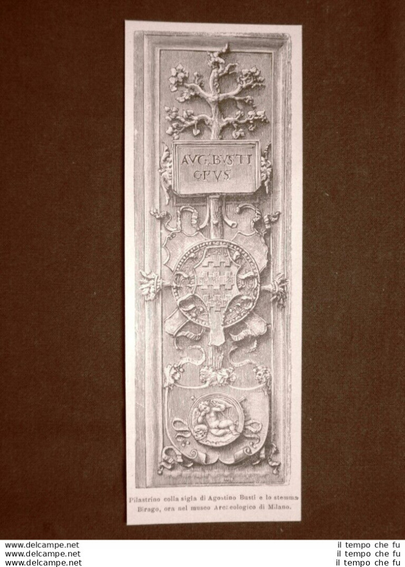 Museo Archeologico Milano 1891 Pilastrino Con Sigla Agostino Busti Stemma Birago - Avant 1900