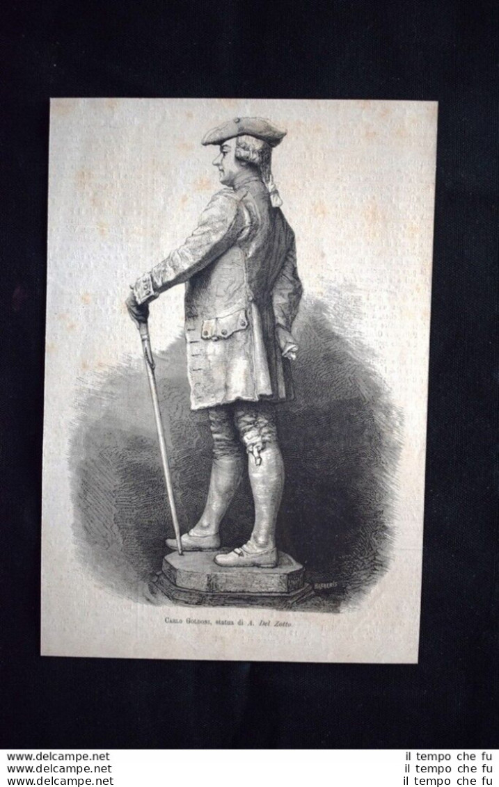 Carlo Goldoni, Statua Di A. Del Zotto Incisione Del 1882 - Avant 1900