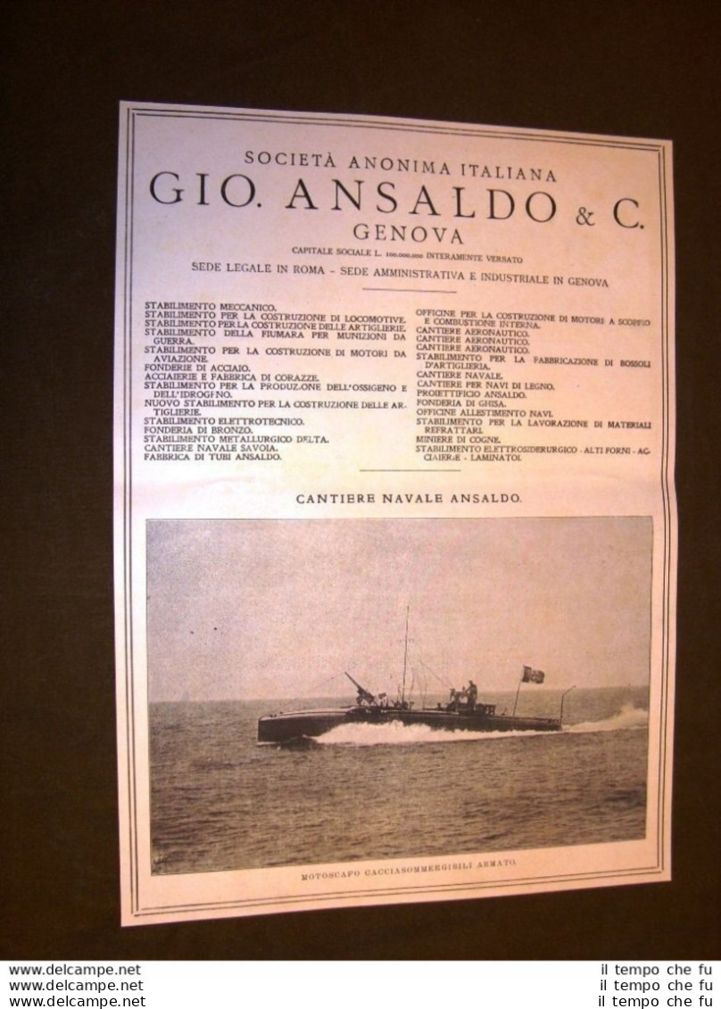 Pubblicità Dei Primi Del '900 Gio. Ansaldo Di Genova Motoscafo Armato - Autres & Non Classés