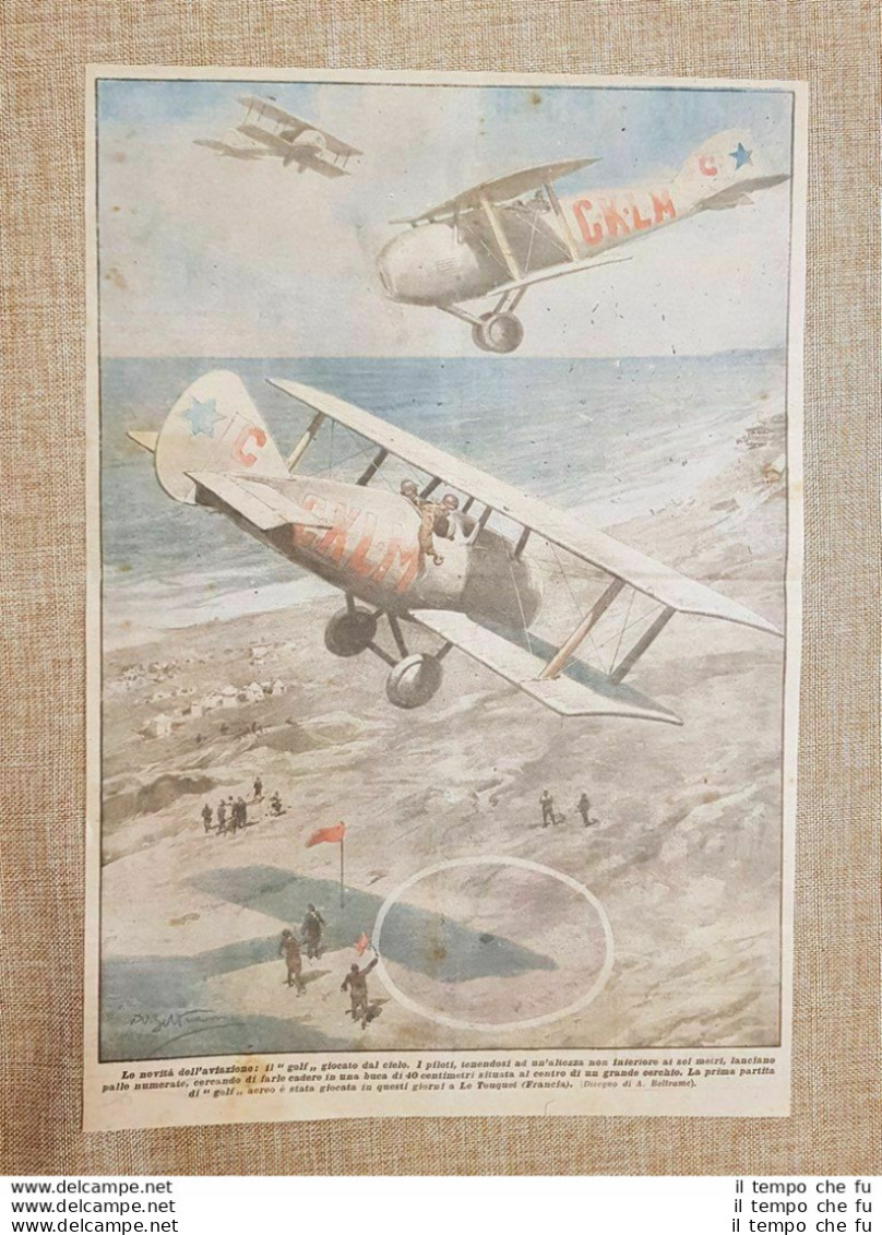 Retrocopertina La Domenica Del Corriere Del 1923 Le Touquet Il Golf Dal Cielo - Altri & Non Classificati