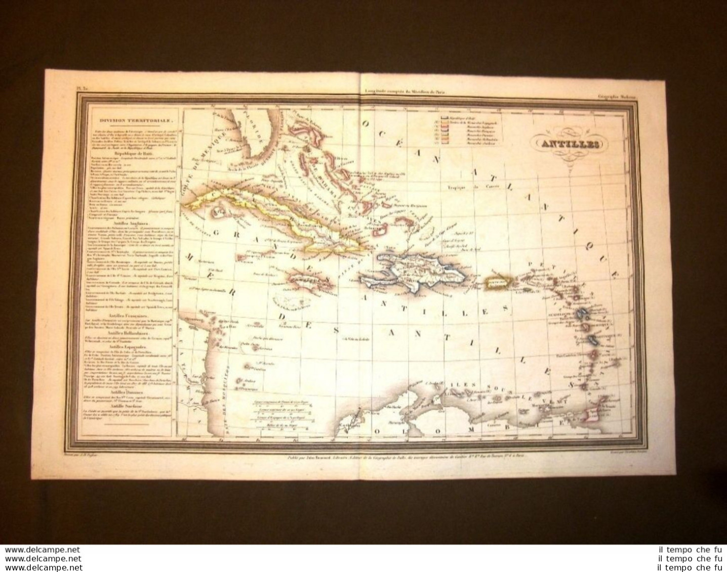 Carta Geografica Mappa Dufour Del 1840 Arcipelago Delle Antille Islands Antilles - Voor 1900