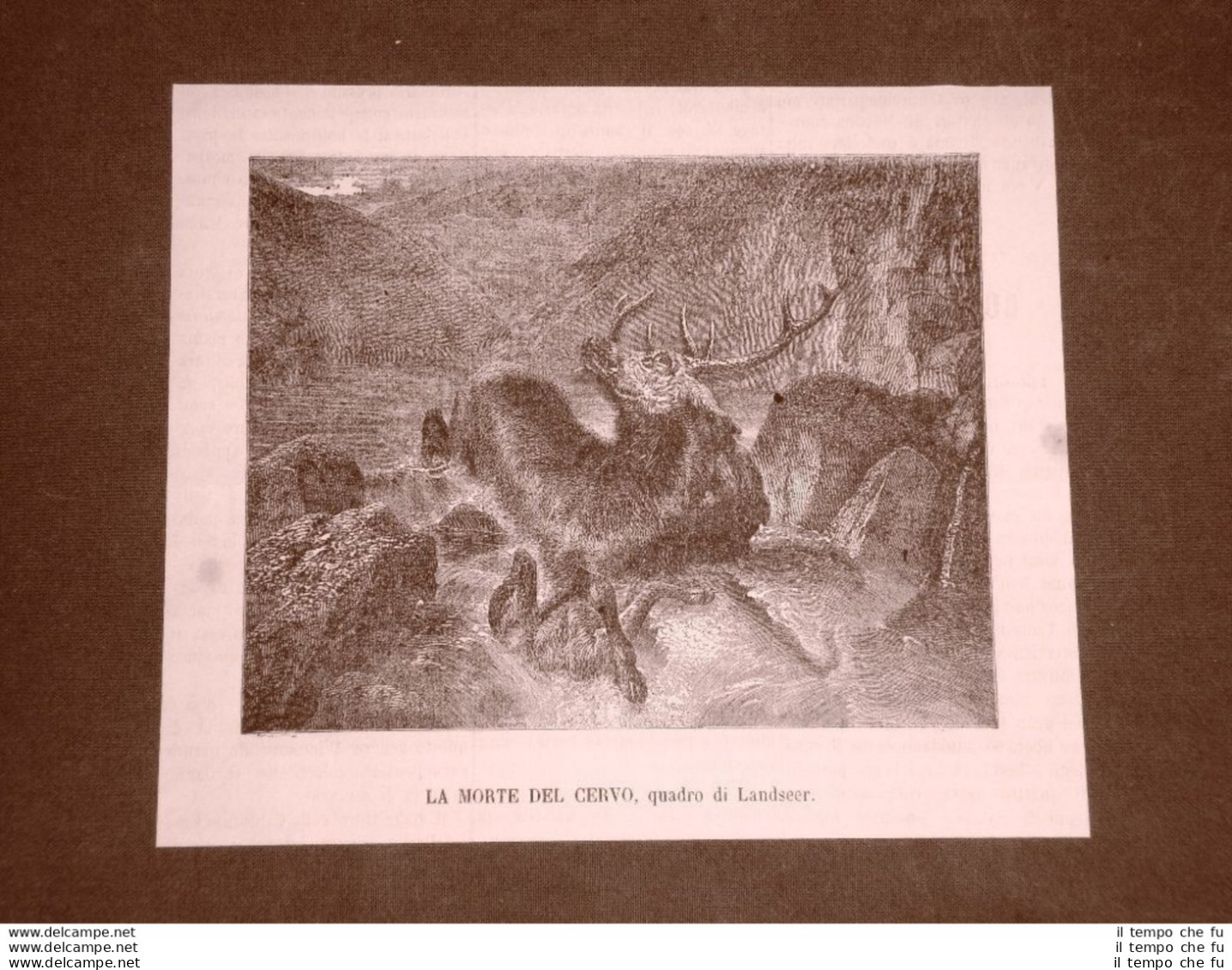 Incisione Del 1866 La Morte Del Cervo Quadro Di Landseer - Ante 1900