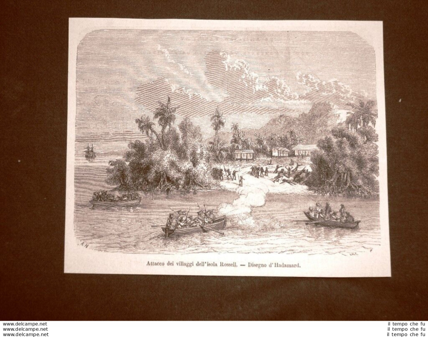 Nell'Isola Rossell O Rosell 1863 L'attacco Dei Villaggi Disegno Di D'Hadamard - Avant 1900