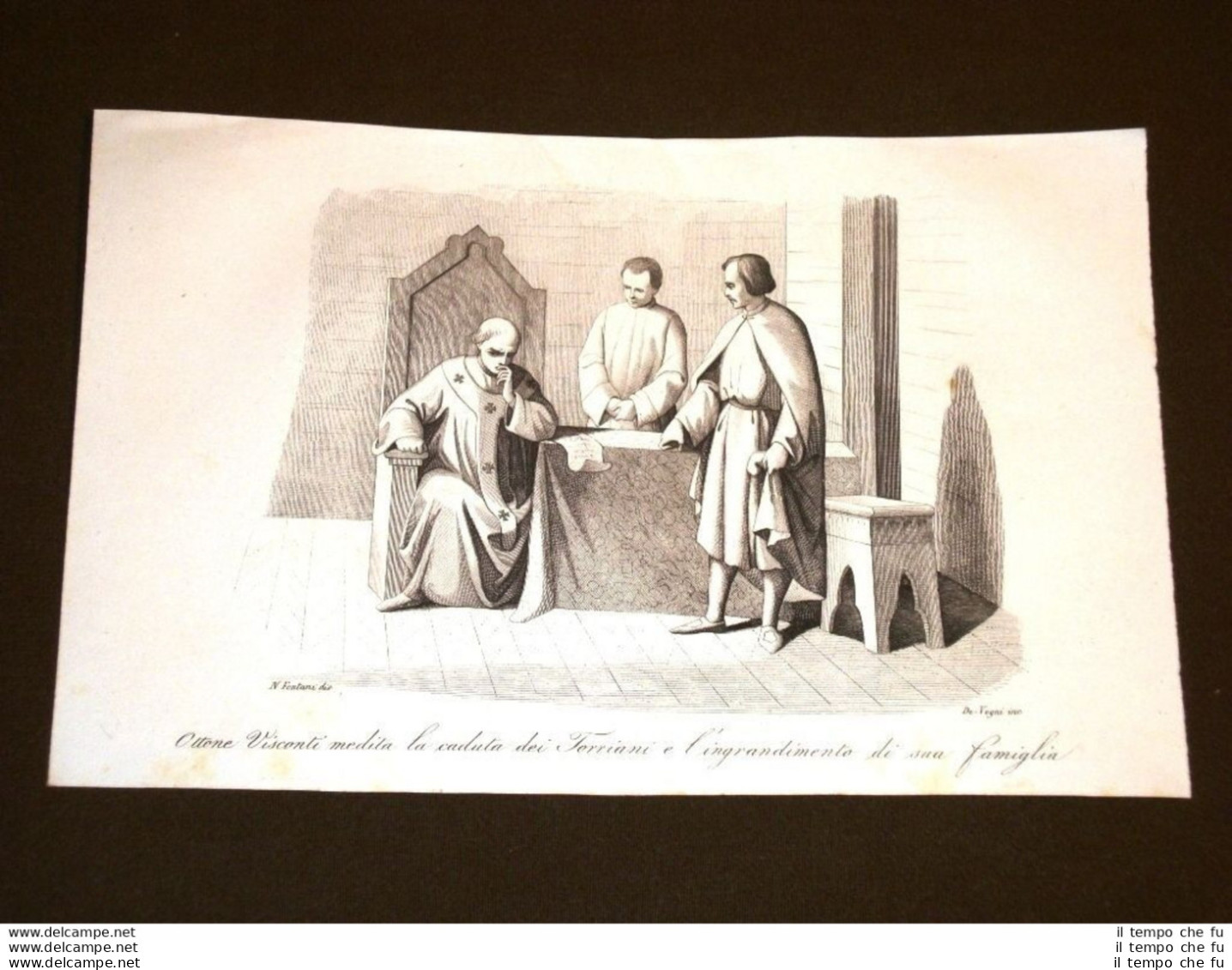 Incisione Rame Del 1847 L'Arcivescovo GianOttone Visconti Detto Ottorino - Vor 1900