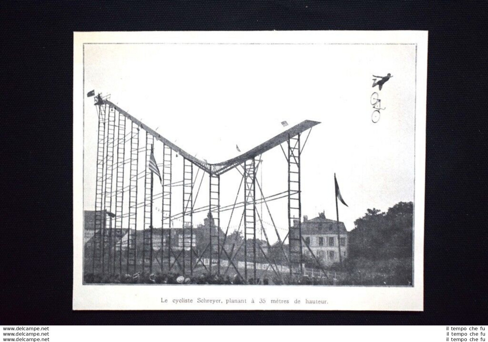 Il Ciclista Schreyer, Planando Da Un'altezza Di 35 Metri Stampa Del 1906 - Sonstige & Ohne Zuordnung