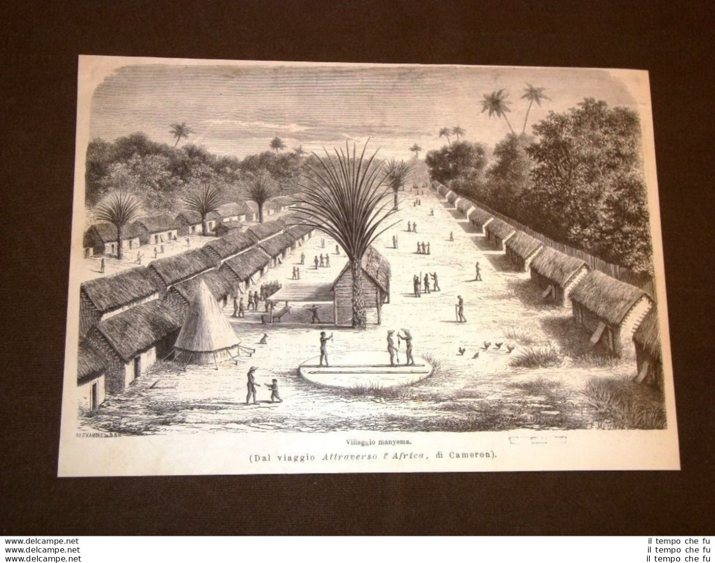 Illustrazione Del Viaggio Attraverso L'Africa Di Cameron 1878 Villaggio Manyema - Avant 1900