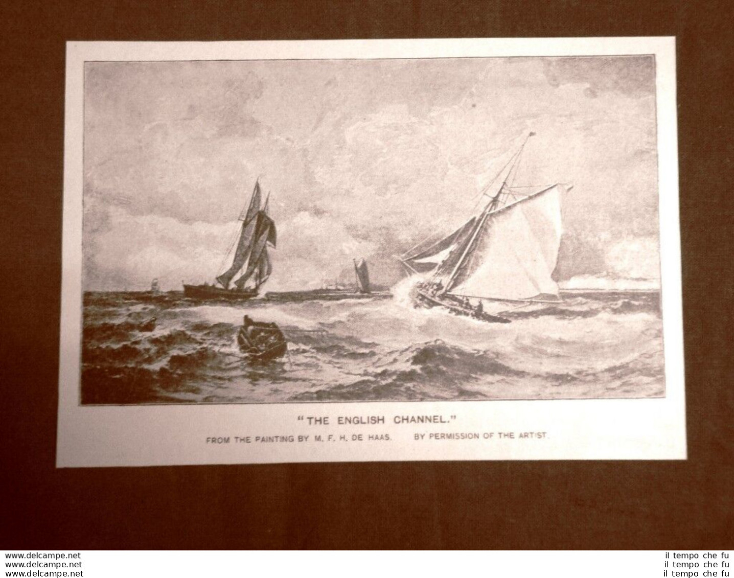 The English Channel O Il Canale Inglese Quadro Di H. De Haas Stampa Del 1888 - Avant 1900