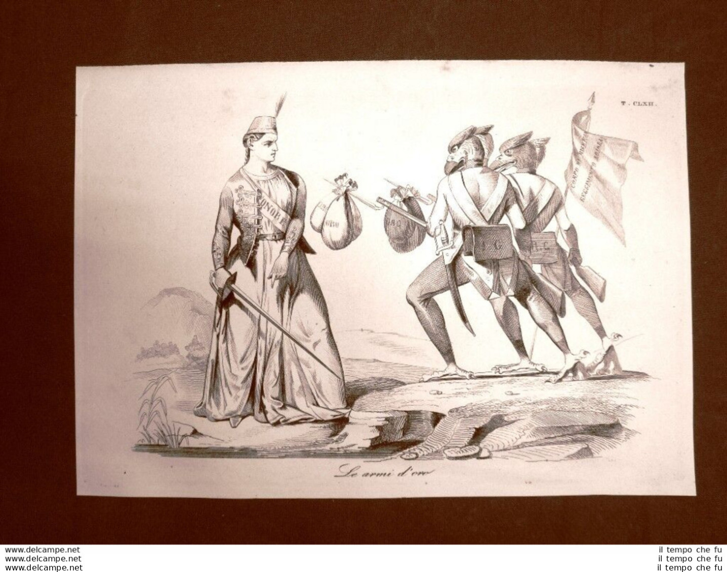Incisione D'allegoria E Satira Le Armi D'oro Don Pirlone 1851 - Avant 1900