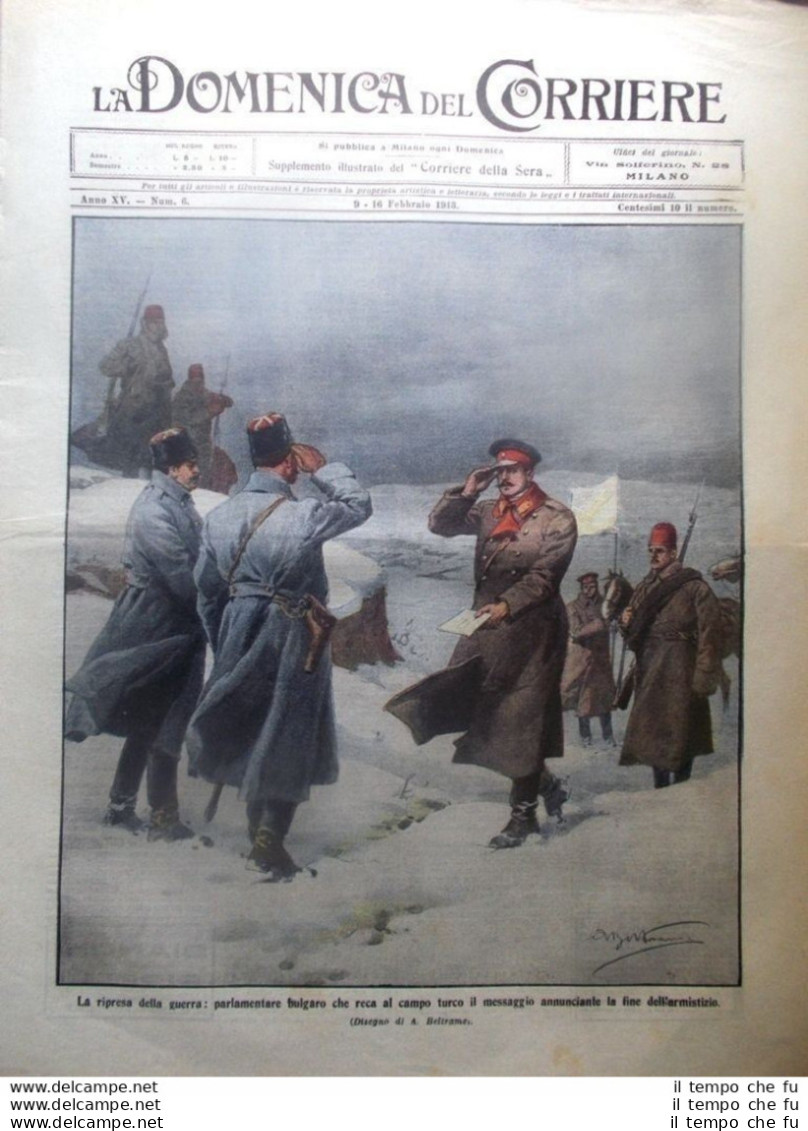 La Domenica Del Corriere 16 Febbraio 1913 Ripresa Guerra Turco-Greca Verdi Onda - Autres & Non Classés