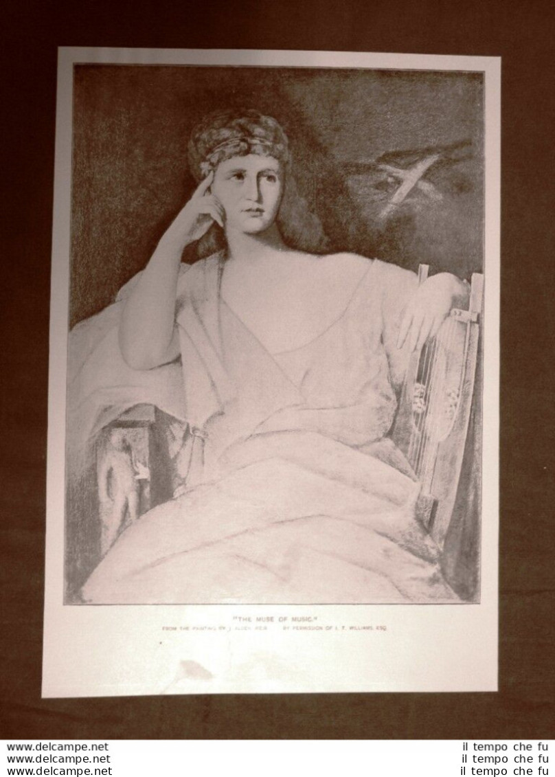 The Muse Of Music O La Musa Della Musica Quadro Di J.A. Weir Stampa Del 1888 - Antes 1900