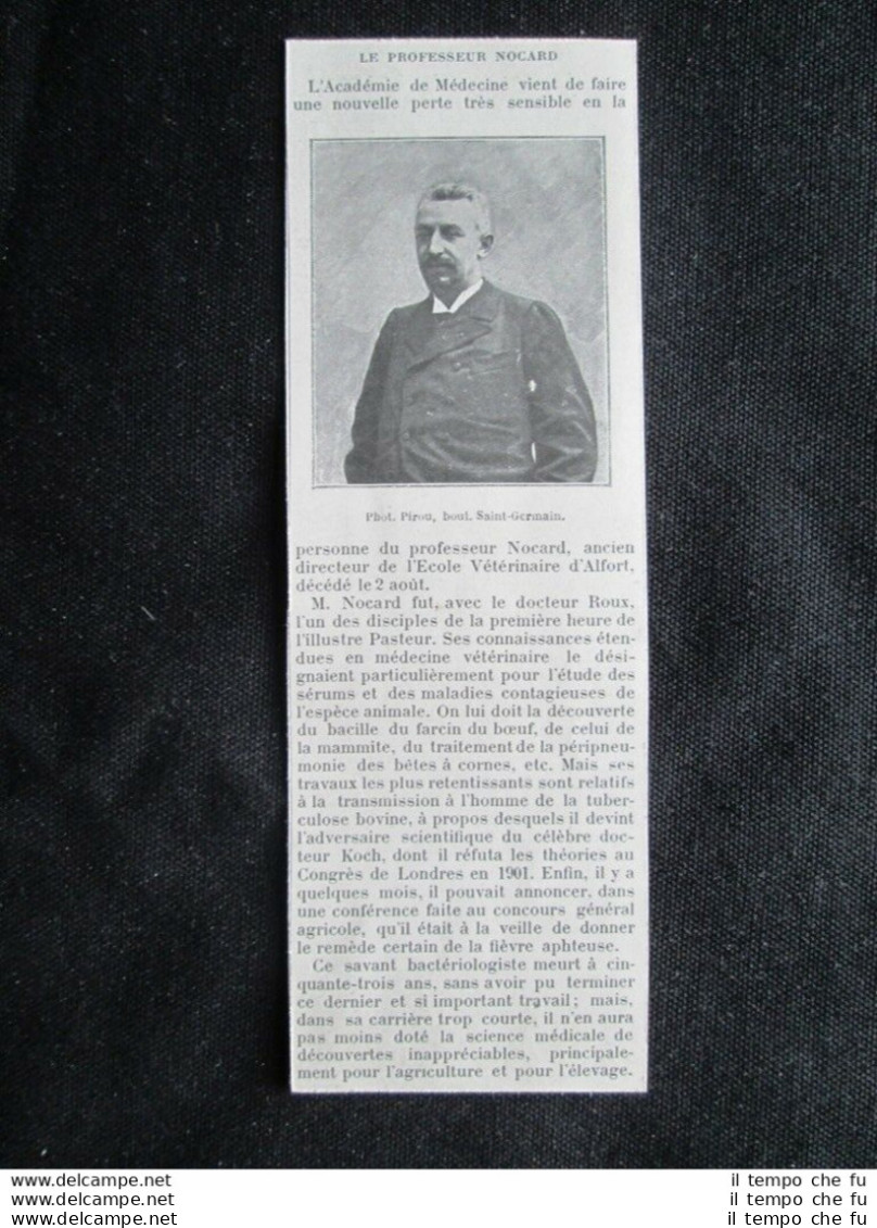 Il Professor Edmond Nocard, Morto Il 2 Agosto 1903 Stampa Del 1903 - Andere & Zonder Classificatie